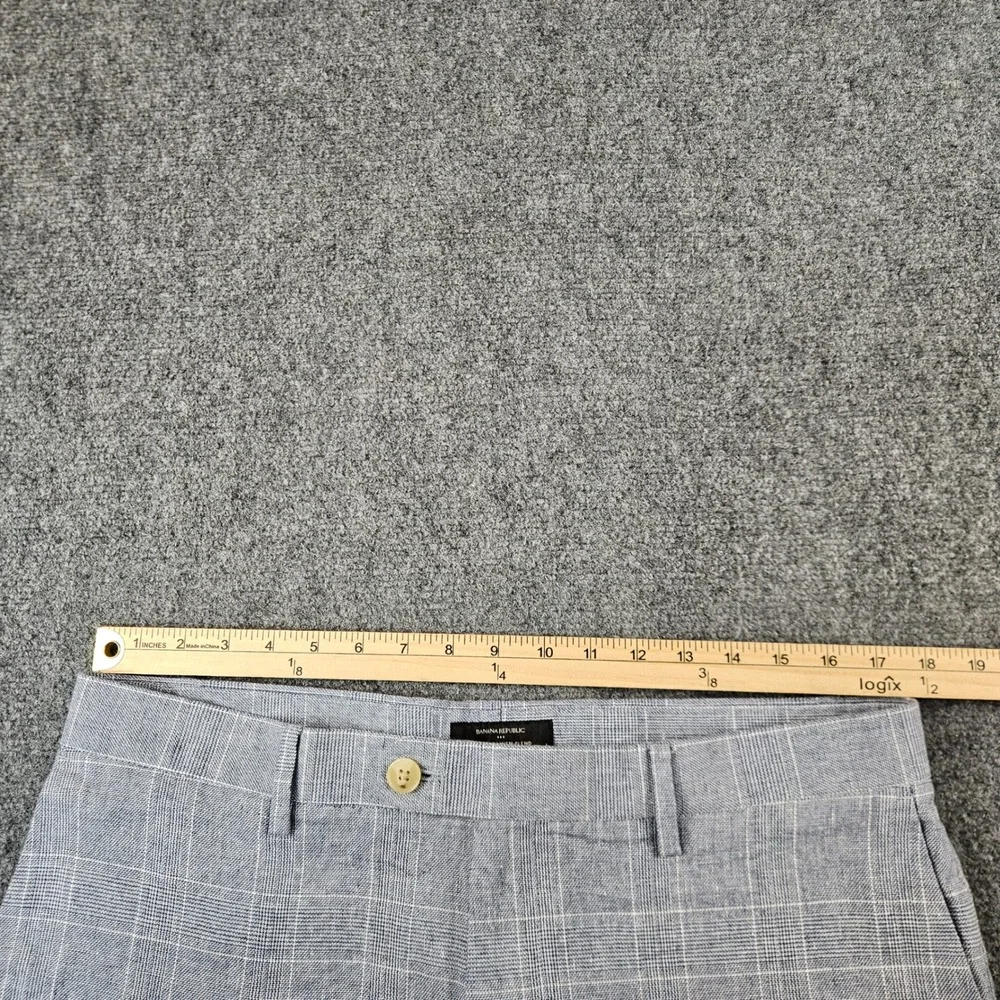 Banana Republic Mens 36 Tailored Linen Blend Plaid Dress Pants Blue White